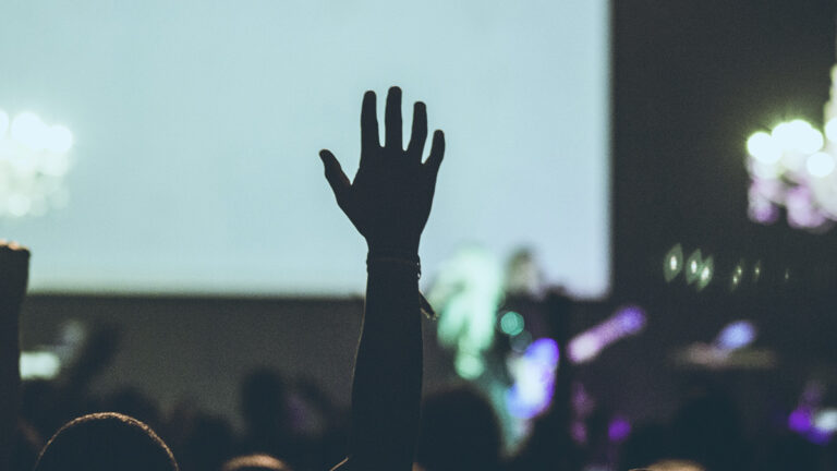 Symbolbild barrierefreie Kultur - Person hebt hand auf Konzert