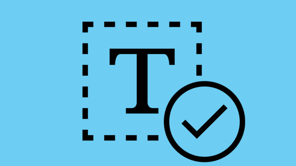 Icon mit Text-Symbol und Haken, der Korrektur verdeutlicht