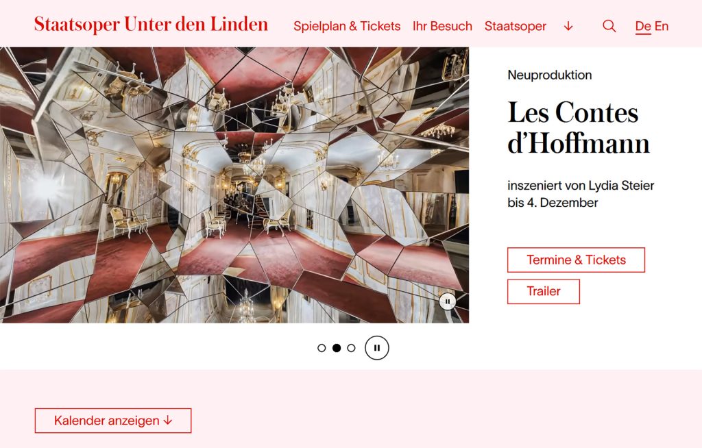 Startseiten-Screenshot der Website der Staatsoper Unter den Linden Berlin